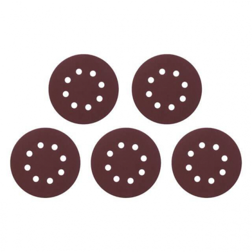 Круг наждаковий самоклейний 125 мм з отворами , папір класу С, густина - 140 г/м², К180, уп. 5 од. INTERTOOL BT-0589