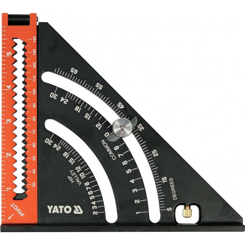Кутник алюмінієвий зі стопкою- 140 мм, 90°-45°-45° YATO l= 210/290 мм з транспортиром