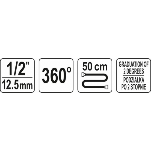 Кутомір для докручування болтів YATO, до динамометр ключа з квадр 1/2", шкала 0-360°, тримач- 50 см