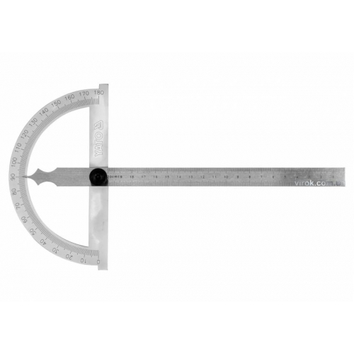 Кутомір- транспортир з лінійкою YATO; 150 х 250 мм, діапазони: кут- 0-180°, відстань- 0-200 мм