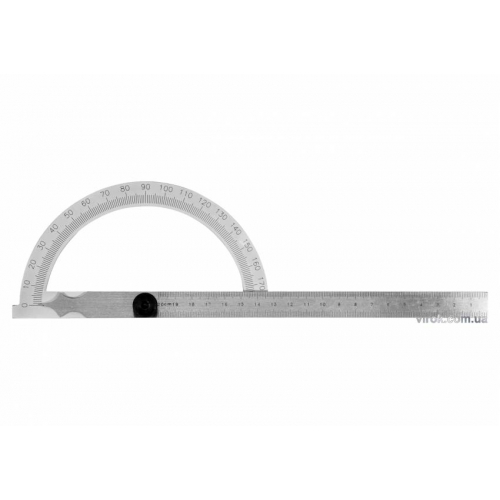 Кутомір- транспортир з лінійкою YATO; 150 х 250 мм, діапазони: кут- 0-180°, відстань- 0-200 мм