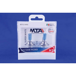 Лампа автомобільна H7 12V 55W PX26D SUPER WHITE (ближня/дальня), протитуманна (2шт) MTA