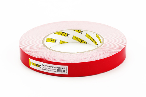 Стрічка клейка двостороння на вспіненій основі 19мм*10м біла UNIFIX