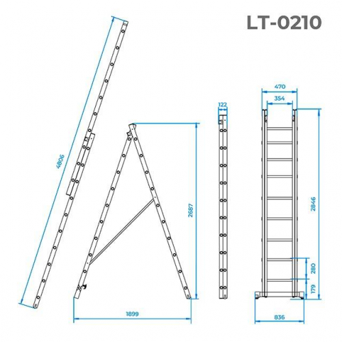Драбина з алюмінію, 2-секційна, універсальна, розкладна, 2х10 сход., 4,8 м INTERTOOL LT-0210