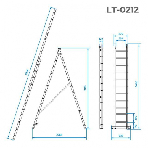 Драбина алюмінієва, 2-секційна, універсальна, раскладна, 2х12 сходинок, 5,9 м INTERTOOL LT-0212