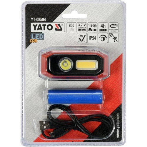Ліхтар COB-діодний на чоло YATO; живл. від Li-Ion акумулят 3,7 В 2200 мАгод, 800 Lm, з датчиком руху