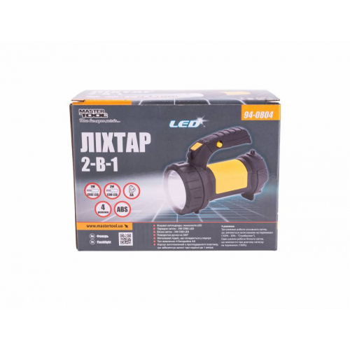 Ліхтар MASTERTOOL 2в1 з ручкою 360° 4 режими 180х94х143 мм CREE LED+COB LED 4xAA ABS 94-0804