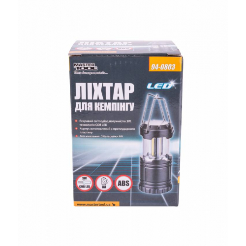 Ліхтар розсувний для кемпінгу MASTERTOOL 180х86 мм COB LED 3xAA ABS 94-0803