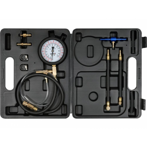 Манометр тиску впорскування бензину YATO: 0-0.7 МПа, з аксесуарами, 10 елем + кейс [10/140]