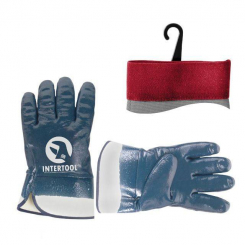 Рукавичка захисна маслостійка (синя) на основі трикотажу, вкрита нітрилом з твердим манжетом, 10,5" INTERTOOL SP-0001