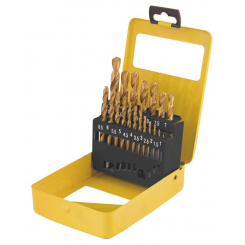 MasterTool Набір свердлів для металу, 19 шт HSS титан(1-10 мм, крок 0,5 мм) в металевій коробці, Арт.: 11-0319