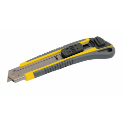 MasterTool Ніж 18 мм АВТОМАТ TPR покриття з металевої напрямної кнопковий фіксатор 3 леза, Арт.: 17-0183