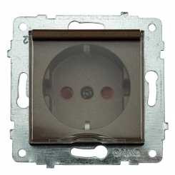 Механізм розетки з заземленням з кришкою та шторками GRANO мока