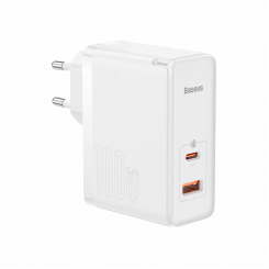 Сітчасте зарядне пристрій Baseus GaN5 Pro 2 порти, USB + Type-C 100W Білий (CCGP090202)
