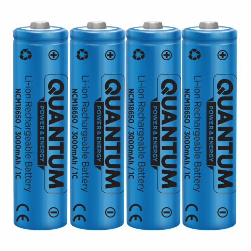 Набір акумуляторів літій-іонних Quantum Li-ion NCM18650, 3000mAh, 1С, з клемним виступом, 4шт/уп plastic case