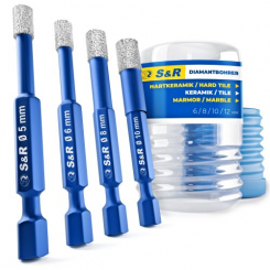 Набір алмазних свердл по склу і кераміці S&R Hex 1/4&quot; 4 шт