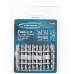 Набір біт Ph2-Ph1х45 мм, сталь S2, 10 шт, двосторонні, GROSS