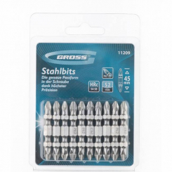 Набір біт Ph2-Ph2х45 мм, сталь S2, 10 шт, двосторонні, GROSS