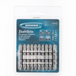 Набір біт Ph2-Pz2х45 мм, сталь S2, 10 шт, двосторонні, GROSS