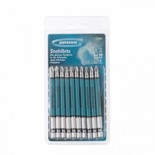Набір біт Pz2 x 90, сталь S2, 10 шт., GROSS