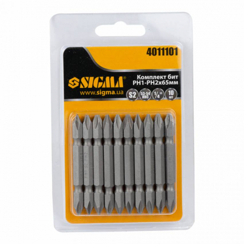 Набір біт двосторонніх PН1-PН2x65мм 1/4" 10шт S2 (блістер) Sigma (4011101)