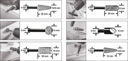 Набір фрез різної форми по дереву YATO для дриля зі шпинделем Ø = 6 мм, 6 шт.