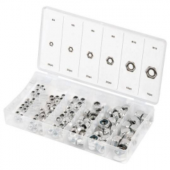 Набір гайок М4, М5, М6, М8, М10, М12, з нейлоновою вставкою, 146 предметів, СІБРТЕХ