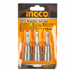Набір головок магнітних торцевих 12 мм 1/4” 65 мм 3 шт. INGCO