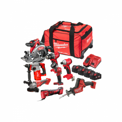 Набір інструментів акумуляторних MILWAUKEE M18 FPP8D-504B (зарядний пристрій M12-18 FC, 4 акумулятори M18 B5 5 Аг, M18 BLDDRC, M