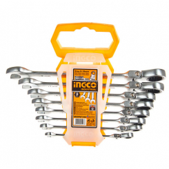 Набір ключів гайкових комбінованих храпових гнучких 8-19 мм. 8 шт. INGCO INDUSTRIAL
