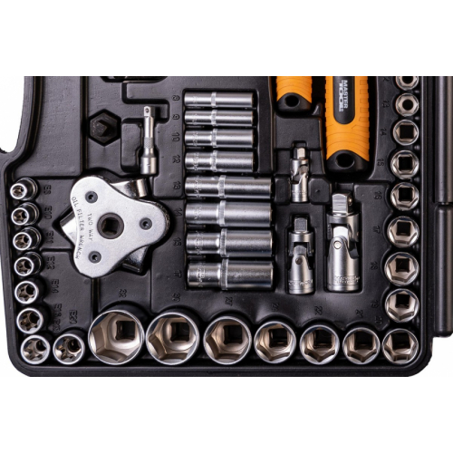 Набір ключів і насадок торцевих MASTERTOOL PROFI 1/4"-3/8"-1/2" тріскачка 72Т 121 шт кейс 78-5121