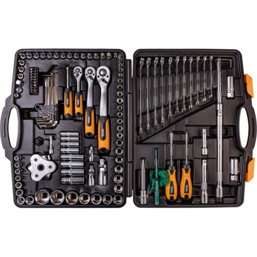 Набір ключів і насадок торцевих MASTERTOOL PROFI 1/4"-3/8"-1/2" тріскачка 72Т 121 шт кейс 78-5121