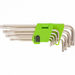 Набір подовжених імбусових ключів Tamper-Torx, 9 шт.: TTT10-T50, 45x, загартовані, нікель, Сибртех