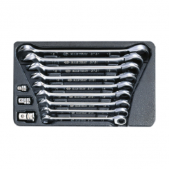 Набір ключів ріжково-накидних з трищіткою 12 одиниць 10-19 мм та перехідники на 1/4", 3/8", 1/2"