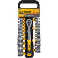 Набір насадок торцевих MASTERTOOL CRV 3/8" 6-24 мм подовжувач 150 мм тріскачка 72Т 21 шт 78-3821