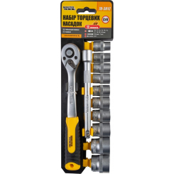 Набір насадок торцевих MASTERTOOL CrV 3/8" 10-24 мм подовжувач 150 мм тріскачка 72Т 12 шт 78-3812