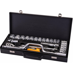 Набір насадок торцевих MASTERTOOL PROFI CrV 1/2" 10-32 мм тріскачка 72Т 24 шт металевий кейс гнутий вороток 78-4125