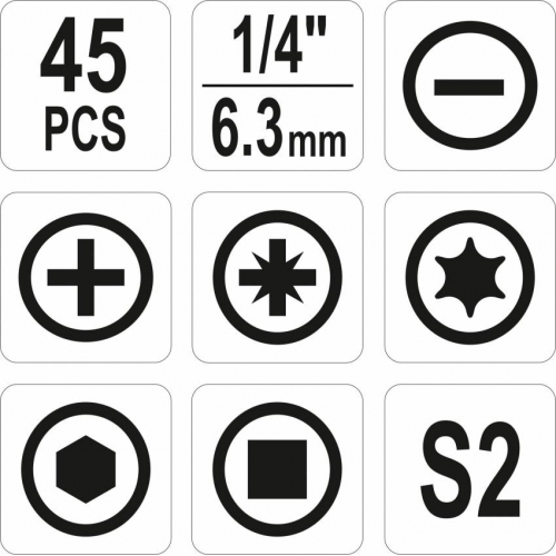 Набір насадок викруткових YATO 1/4" з тримачем 45 шт