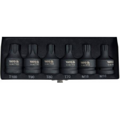 Набір насадок викруткових ударних TORX та SPLINE YATO: квадрат-3/4"; T70-100, M16, M18; Cr-Mo, 6 шт.
