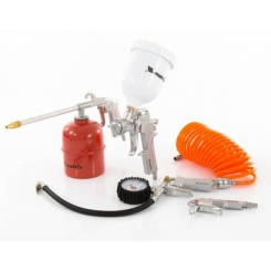 Набір пневмоінструменту, 5 предметів, швидкознімне з'єднання, фарборозпилювач з верхнім бачком, MTX