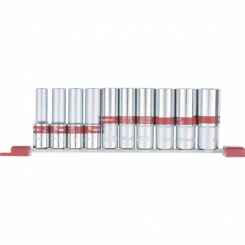 Набір подовжених торцевих головок 1/2", 6-гранні, CrV, 10 шт, 10-22 мм, MTX