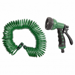 Набір поливальний: шланг спіральний 15м пістолет розпилювач 7-ми режимний.