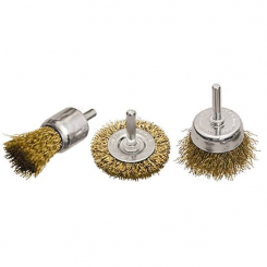 Набір щіток для дриля, 3 шт., 1 плоска, 50 мм, 2 "чашки", 25-50 мм, зі шпильками, металеві// MA