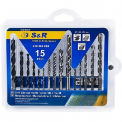 Набір свердел S&R Meister 15 шт (метал, дерево, бетон)