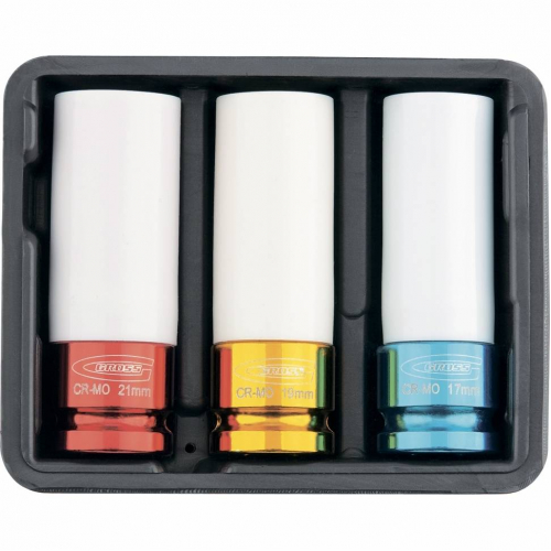 Набір ударних головок подовж., 1/2'', 6 гран., CrMo, 3 шт. 17мм; 19мм; 21мм GROSS