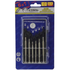 Набір викруток для точної механіки, 6 шт. (SL1.4, SL2, SL2.4, SL3, PH0, PH1) Сталь