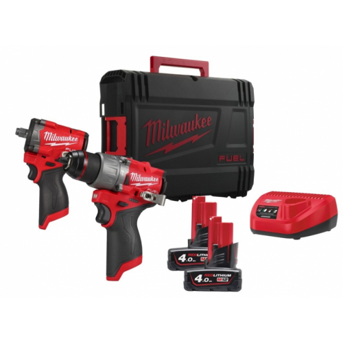 Набір з двох інструментів безщіткових акумуляторних M12 FPP2X2-402X MILWAUKEE (+2 акумулятори, зарядний пристрій, захисні окуляр