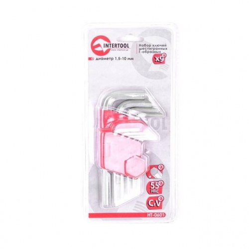 Набір ключів Г-подібних шестигранних 9 од., 1.5-10 мм, Cr-V INTERTOOL HT-0601