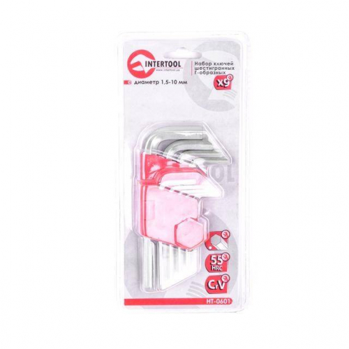Набір ключів Г-подібних шестигранних 9 од., 1.5-10 мм, Cr-V INTERTOOL HT-0601