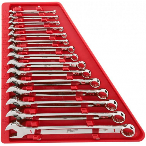 Набір дюймових ключів ріжково-накидних MILWAUKEE з тріскачкою, (15шт), (1/4" - 1")